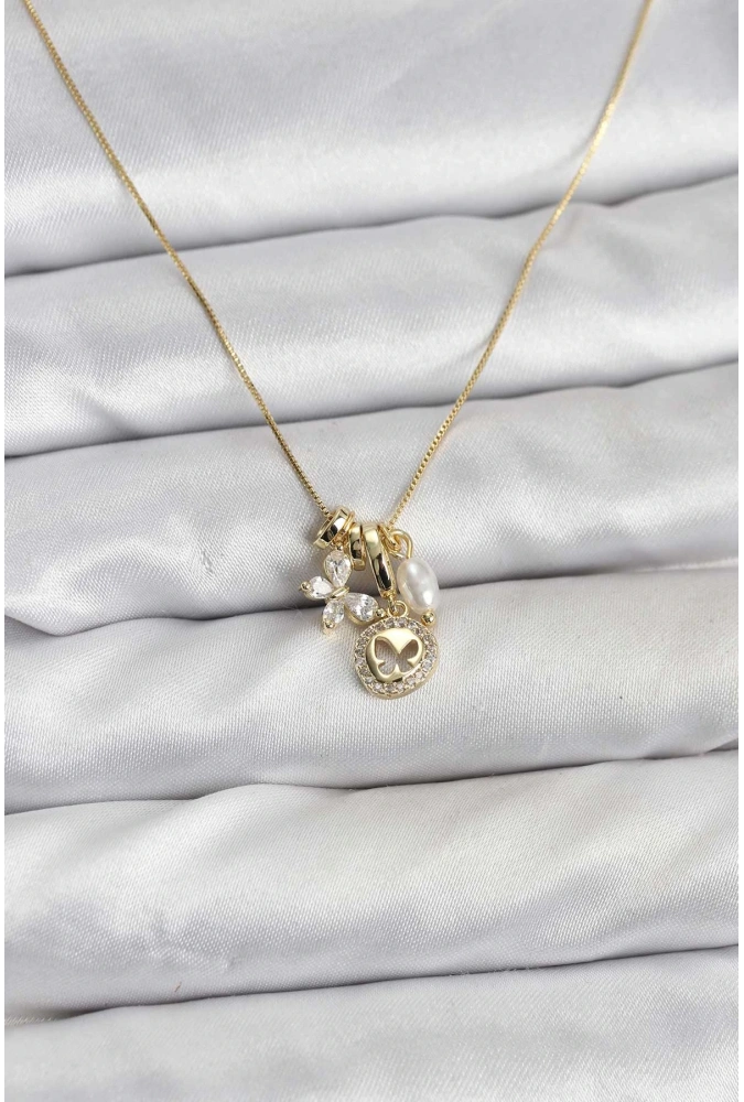 Shoecide Gold Renk Pirinç Minimal Kelebek Charmlı Kadın Kolye