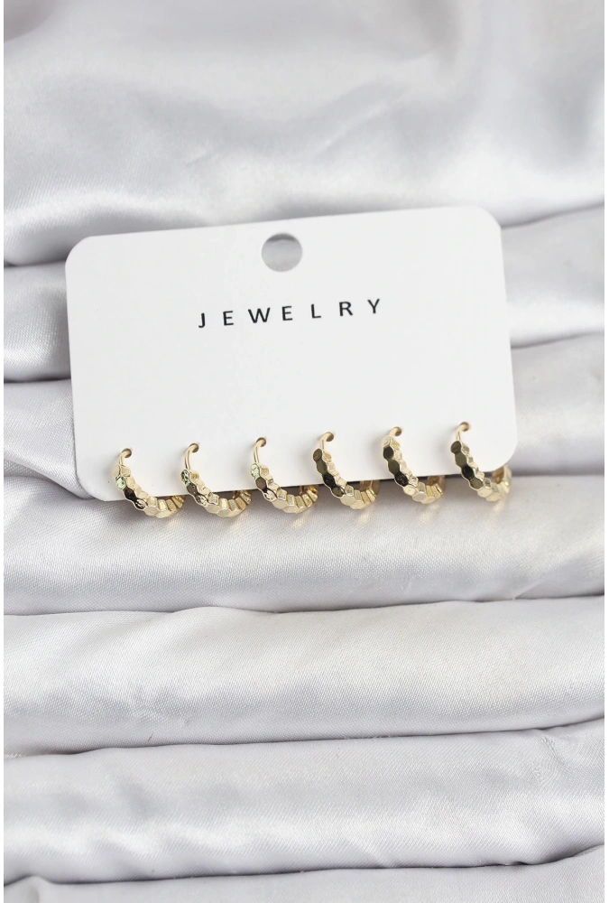 Shoecide Gold Renk Pirinç Minimal Petek Detaylı Kadın Küpe Seti