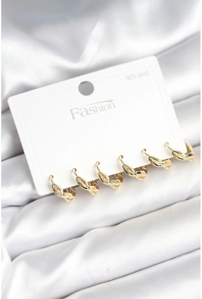 Shoecide Gold Renk Pirinç Sarmal Model 925 Ayar Gümüş Çivili Kadın Küpe Seti