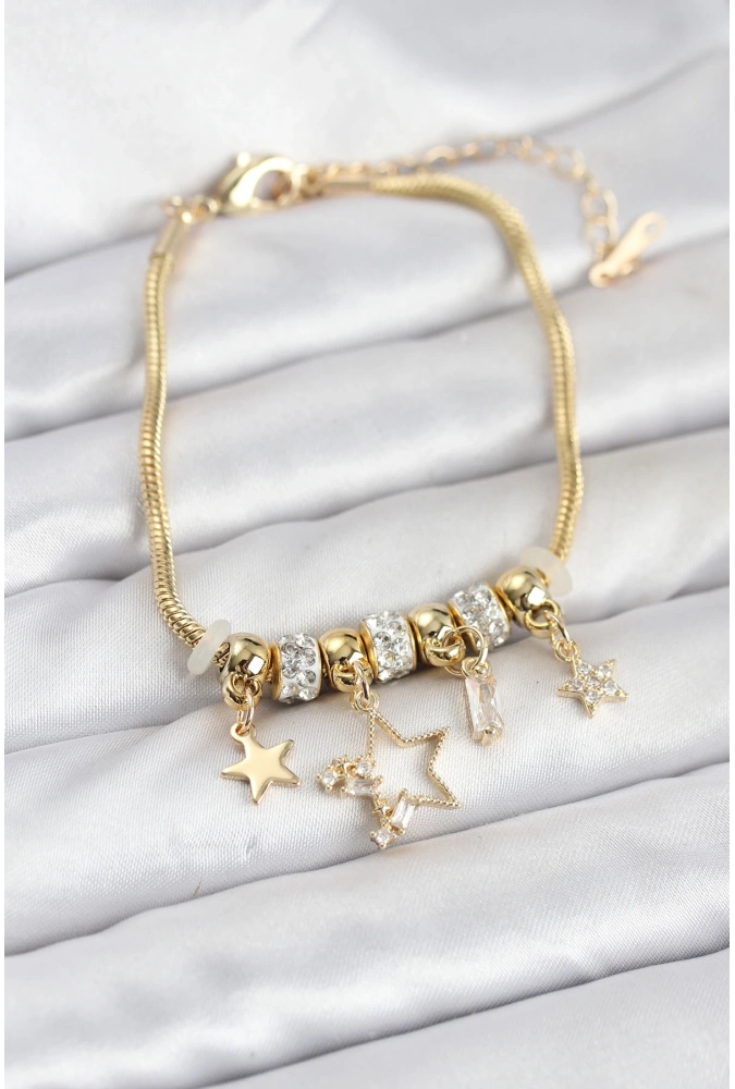 Shoecide Gold Renk Pirinç Yıldız Model Charmlı Kadın Bileklik