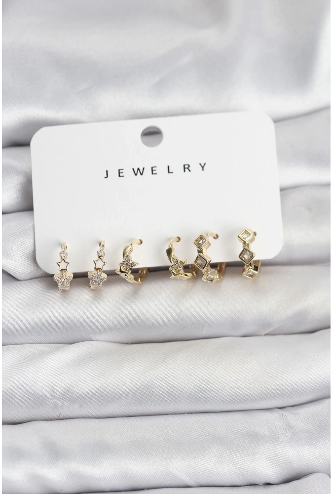 Shoecide Gold Renk Pirinç Yıldız Modelli Kadın Küpe Seti