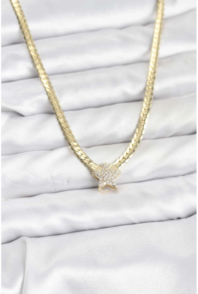 Shoecide Gold Renk Pirinç Yıldız Zirkon Taşlı Kadın Kolye