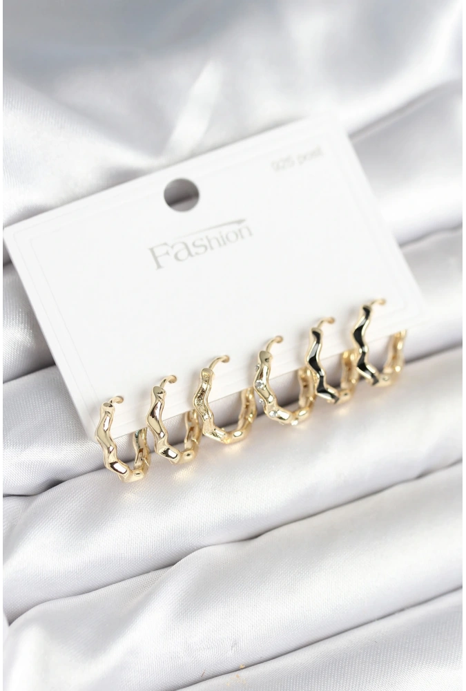 Shoecide Gold Renk Pirinç Zikzak Model 925 Ayar Gümüş Çivili Kadın Küpe Seti