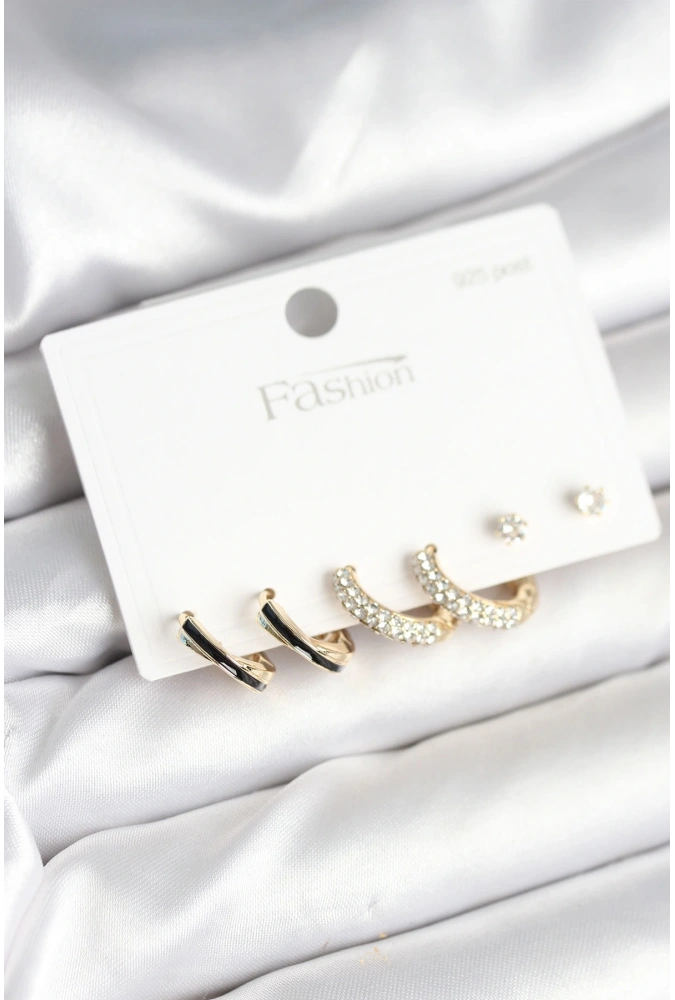 Shoecide Gold Renk Pirinç Zirkon Taşlı 925 Ayar Gümüş Çivili Kadın Küpe Seti