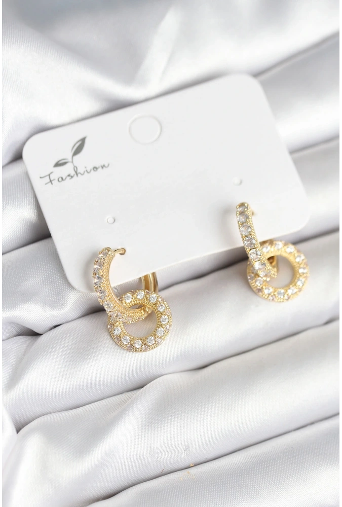 Shoecide Gold Renk Pirinç Zirkon Taşlı Halka Model Kadın Küpe