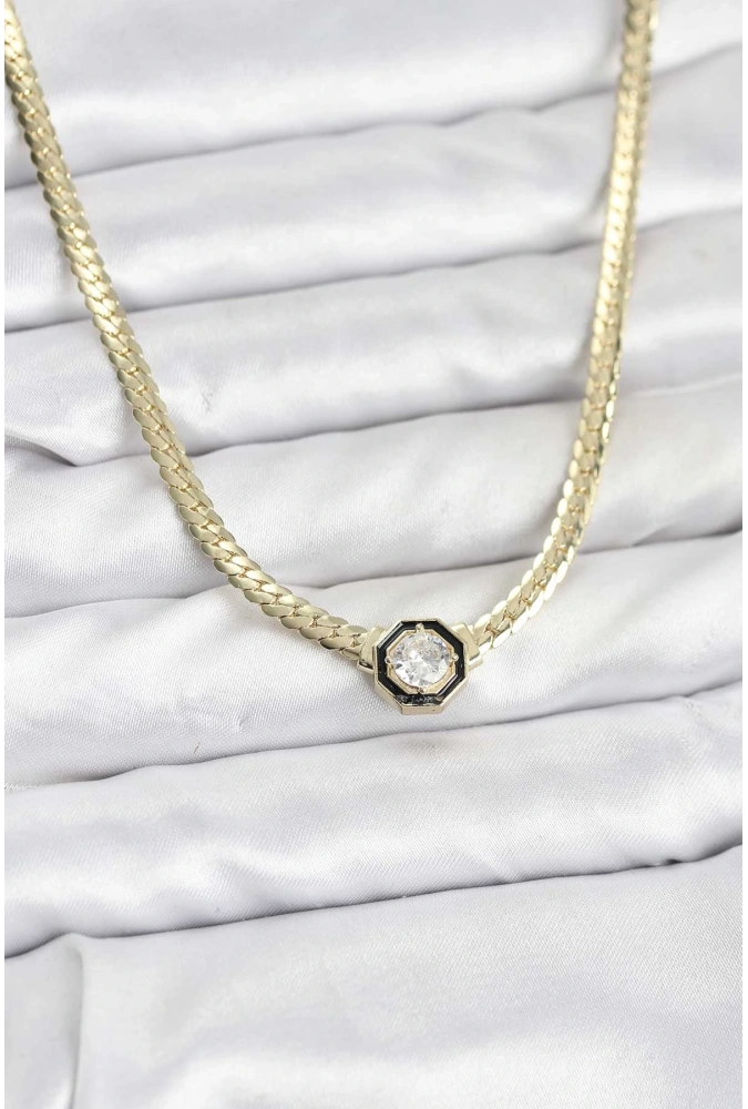 Shoecide Gold Renk Pirinç Zirkon Taşlı Kadın Kolye