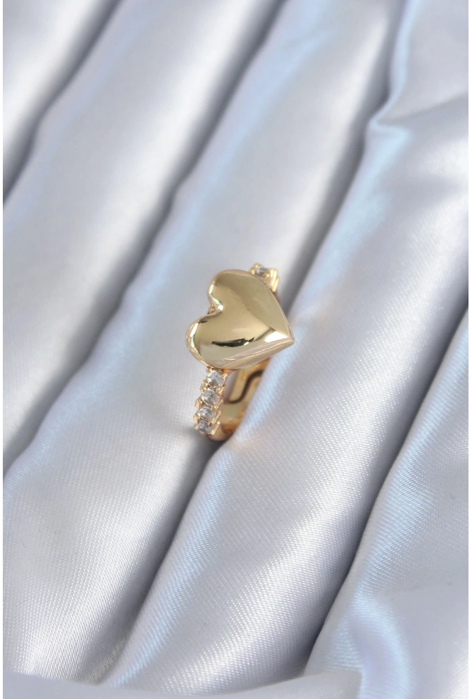 Shoecide Gold Renk Pirinç Zirkon Taşlı Kalp Model Kadın Yüzük