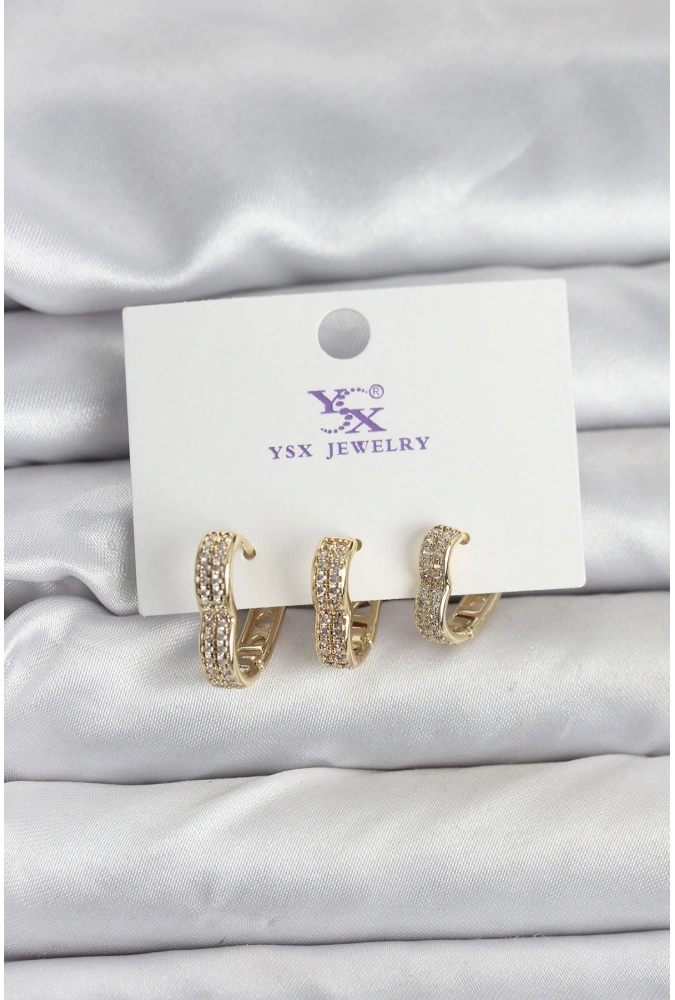 Shoecide Gold Renk Pirinç Zirkon Taşlı Kalpli Kadın Küpe