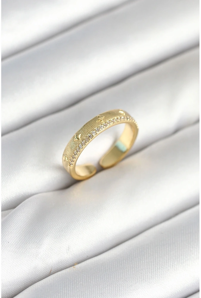 Shoecide Gold Renk Şerit Zirkon Taşlı Kadın Yüzük