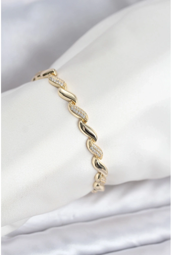 Shoecide Gold Renk Sıralı Damla Model Zirkon Taşlı Pirinç Kadın Bileklik