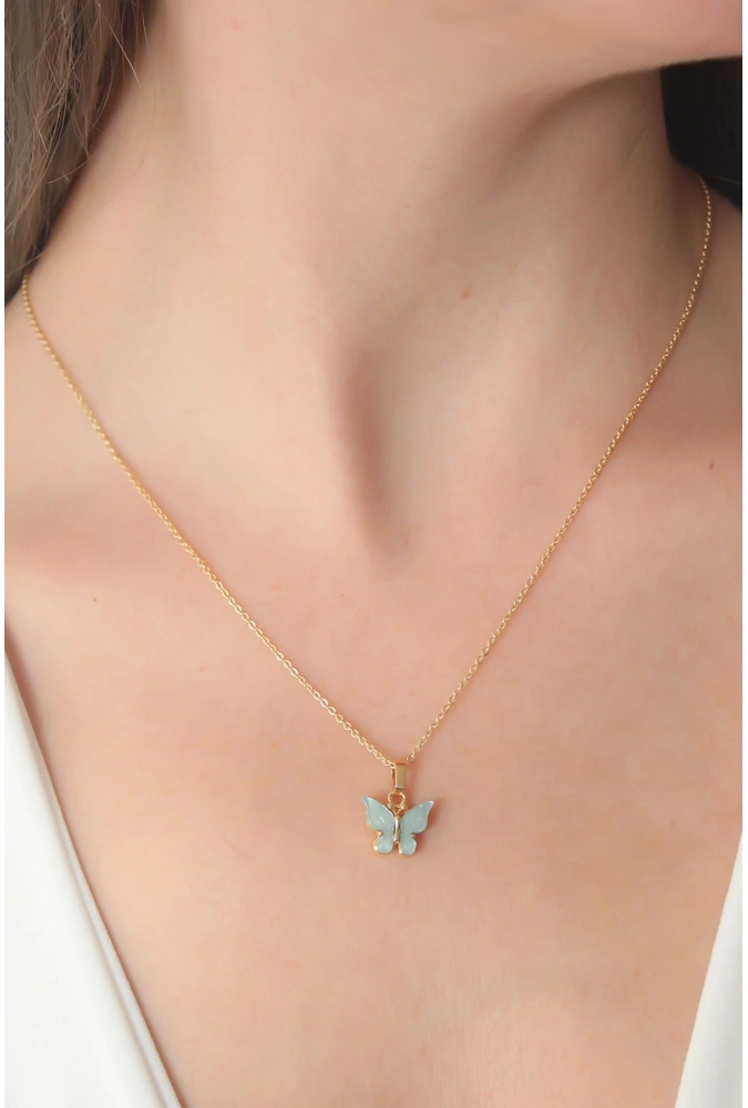 Shoecide Gold Renk Su Yeşili Kelebek Figür Kadın Kolye
