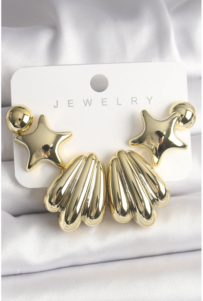 Shoecide Gold Renk Yıldız Deniz Kabuğu Model Ccb Plastik Kadın Küpe Seti