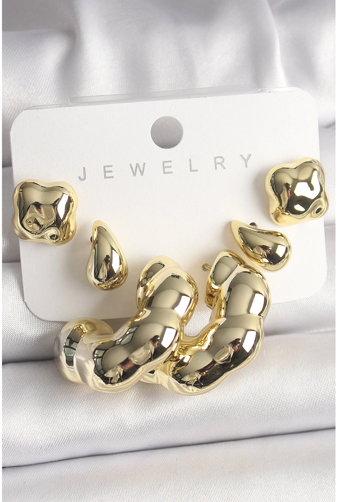 Shoecide Gold Renk Yonca Damla Halka Model Ccb Plastik Kadın Küpe Seti