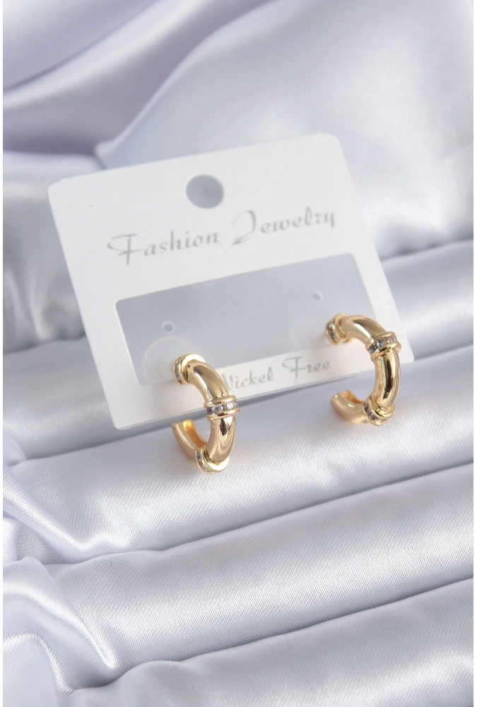 Shoecide Gold Renk Zirkon Taş Detay Halka Model Pirinç Kadın Küpe