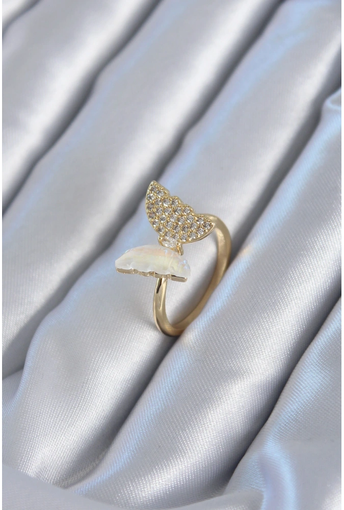 Shoecide Gold Renk Zirkon Taş Detay Pirinç Kadın Yüzük