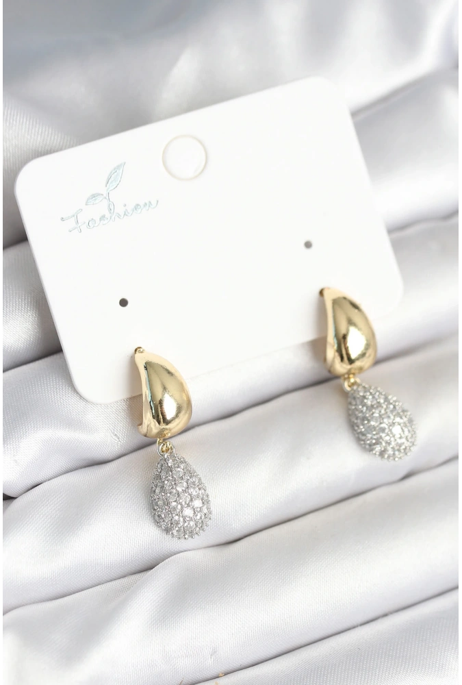 Shoecide Gold Renk Zirkon Taşlı Damla Pirinç Kadın Küpe