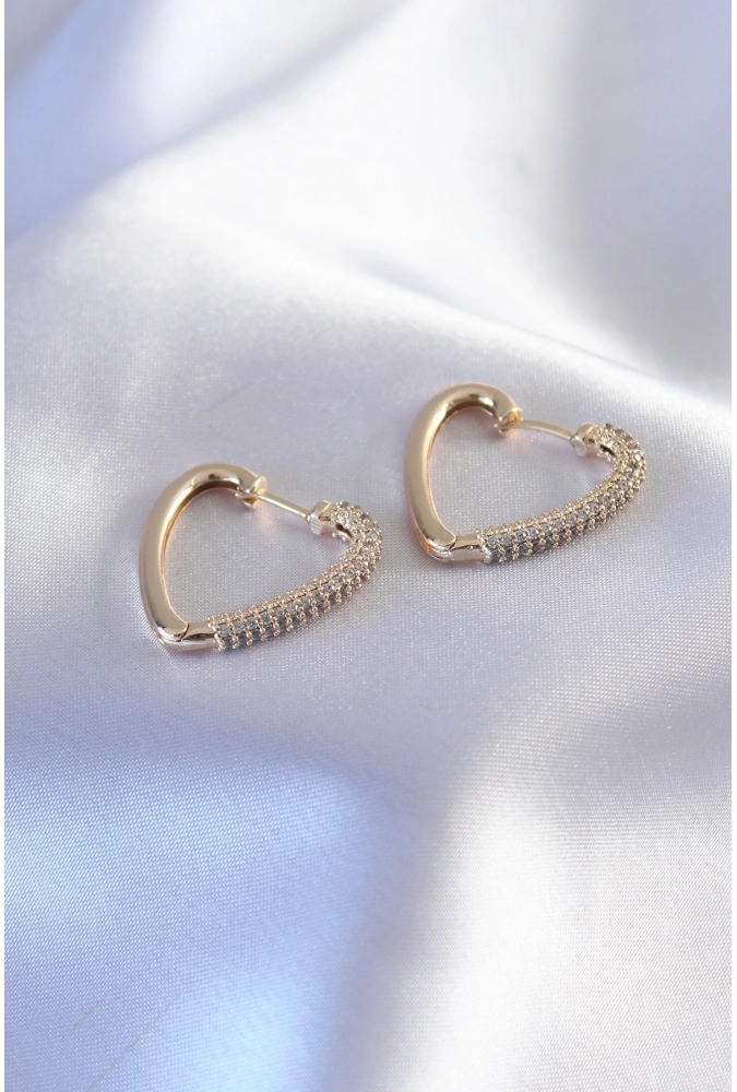 Shoecide Gold Renk Zirkon Taşlı Kalp Model Kadın Küpe