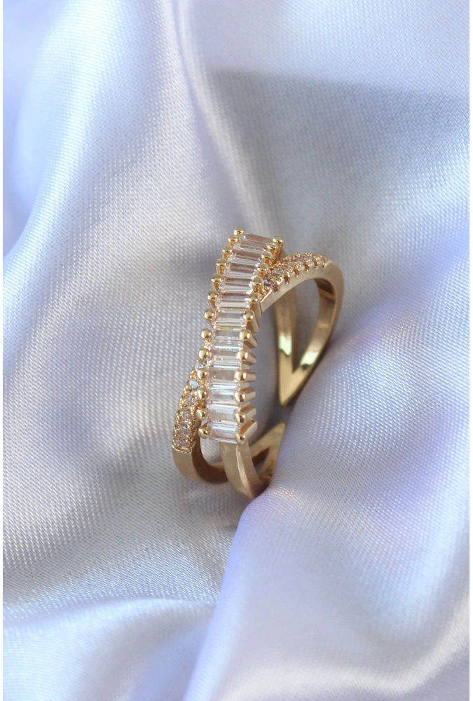 Shoecide Gold Renk Zirkon Taşlı Pirinç Kadın Yüzük