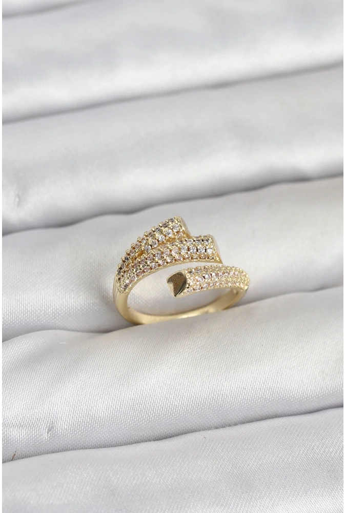 Shoecide Gold Renk Zirkon Taşlı Pirinç Kadın Yüzük