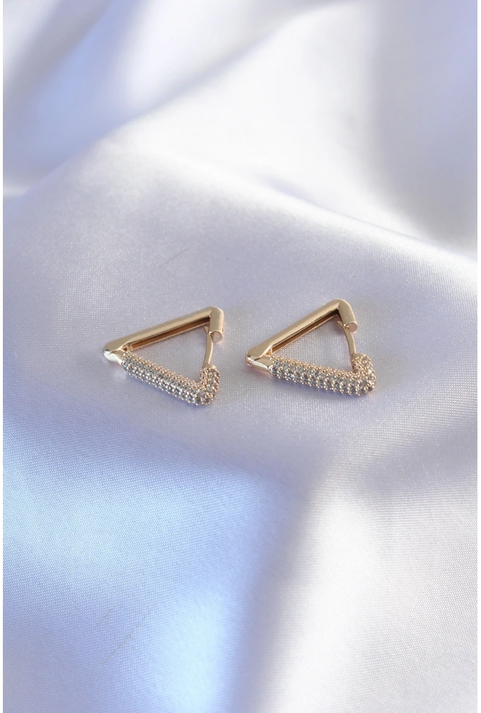 Shoecide Gold Renk Zirkon Taşlı Üçgen Model Kadın Küpe
