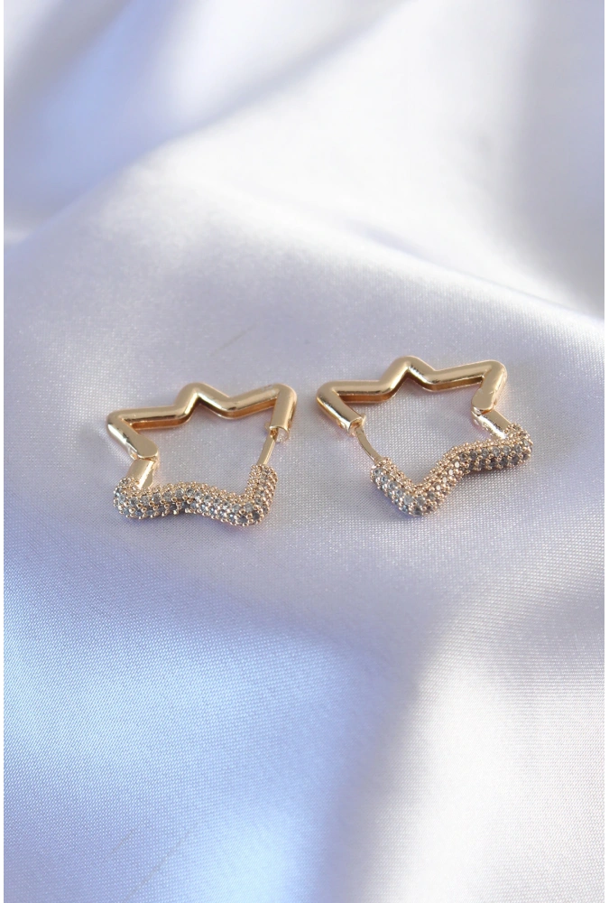 Shoecide Gold Renk Zirkon Taşlı Yıldız Model Kadın Küpe