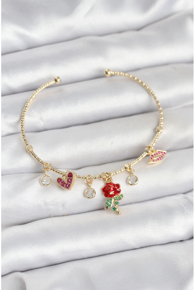 Shoecide Gül Charmlı Gold Renk Pirinç Kadın Bileklik