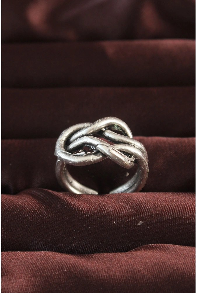 Shoecide Gümüş Renk Düğüm Model Ayarlamalı Erkek Yüzük