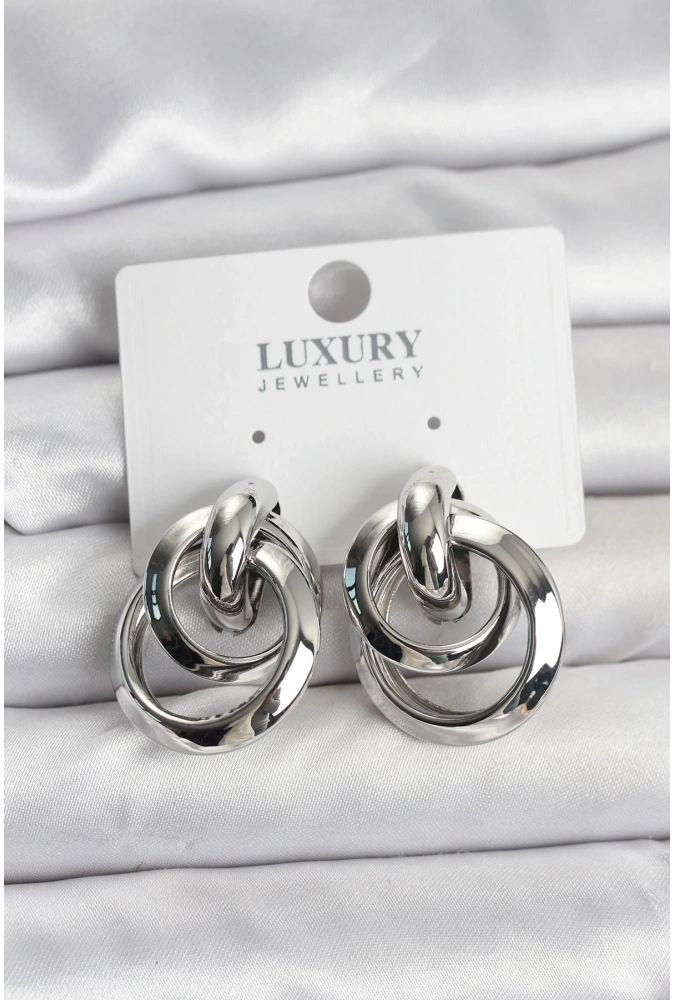 Shoecide Gümüş Renk Halka Model Pirinç Kadın Küpe