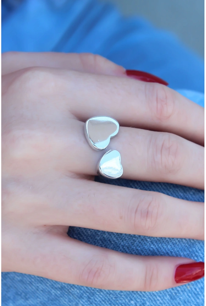 Shoecide Gümüş Renk Kalp Model Kadın Yüzük