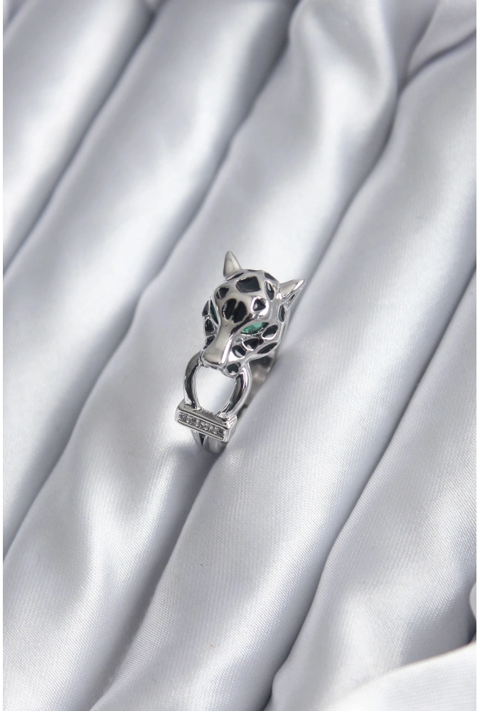 Shoecide Gümüş Renk Kaplan Model Zirkon Taş Detay Vip Kadın Yüzük