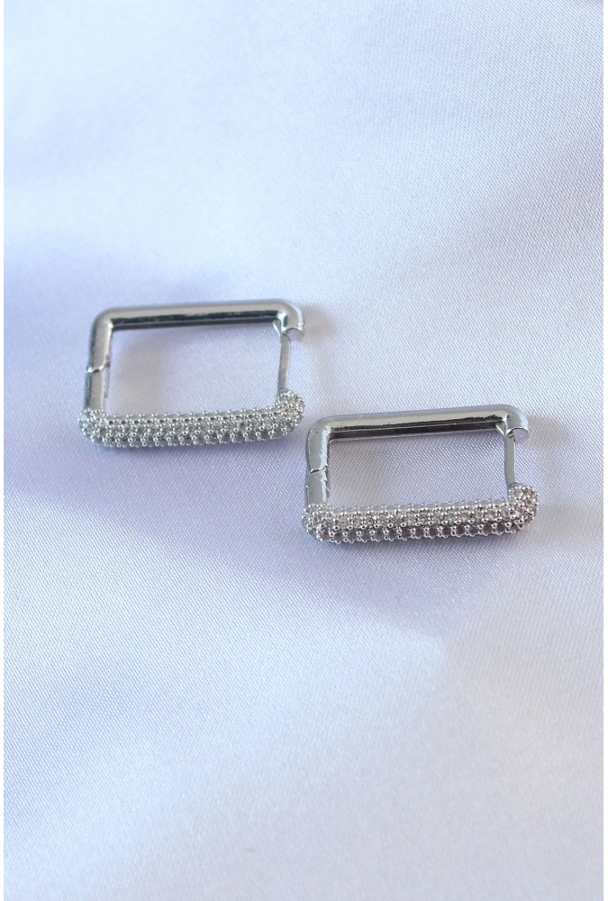 Shoecide Gümüş Renk Kare Model Zirkon Taşlı Pirinç Kadın Küpe