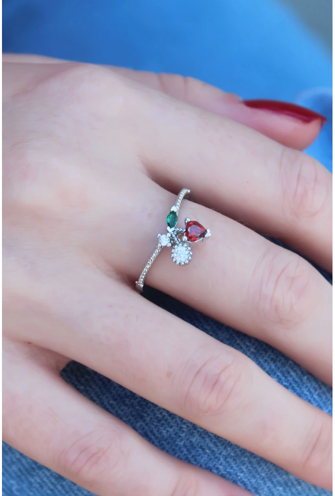 Shoecide Gümüş Renk Kiraz Model Zirkon Taşlı Kadın Yüzük