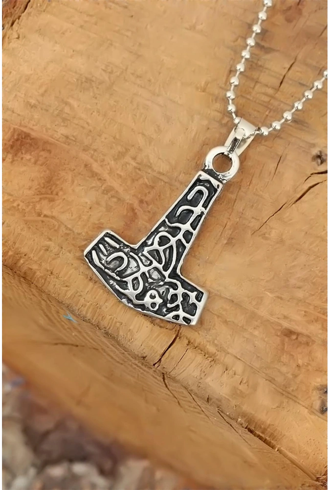 Shoecide Gümüş Renk Metal Aksesuarlı Top Zincirli Erkek Kolye