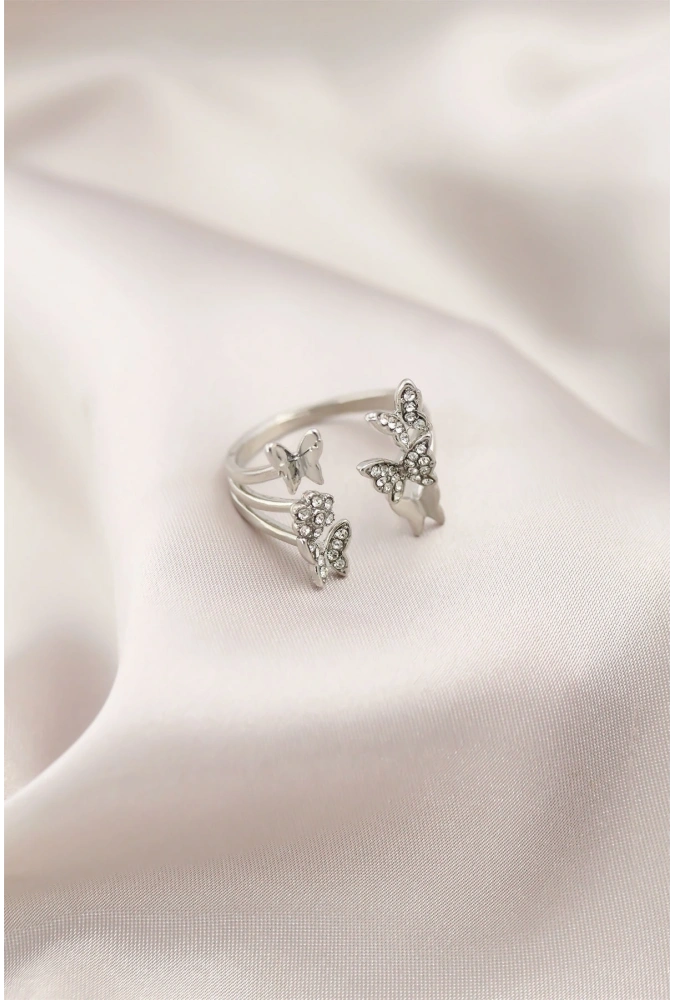 Shoecide Gümüş Renk Metal Kelebek Model Kadın Yüzük