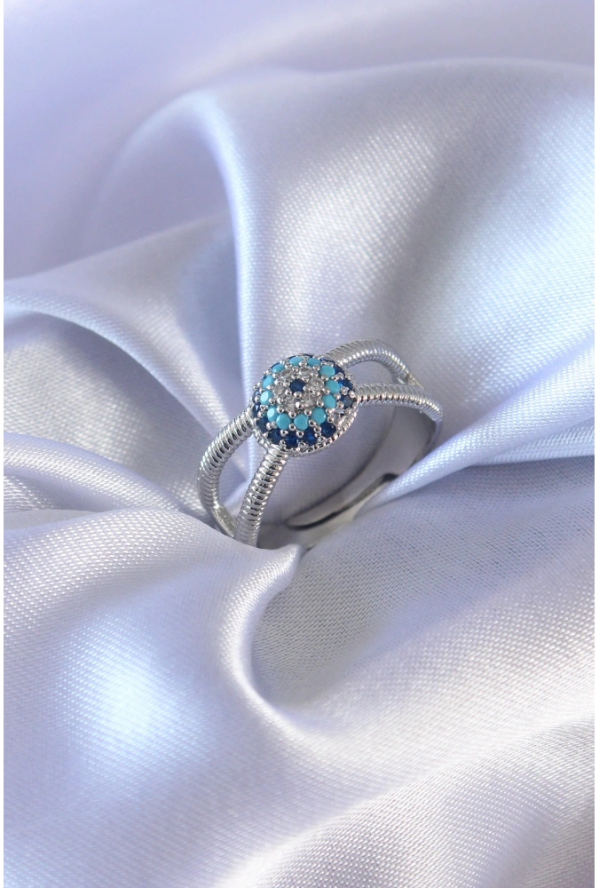 Shoecide Gümüş Renk Nazar Boncuk Model Kadın Yüzük