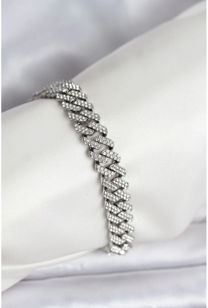 Shoecide Gümüş Renk Pirinç Cuba Chain Gurmet Bileklik