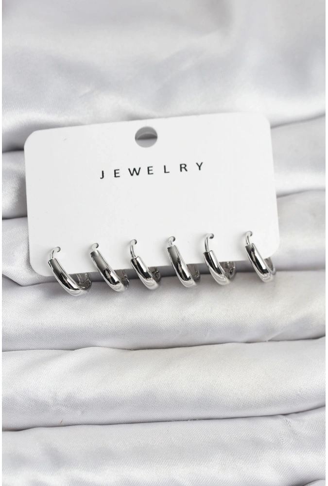 Shoecide Gümüş Renk Pirinç Halka Kadın Küpe Seti