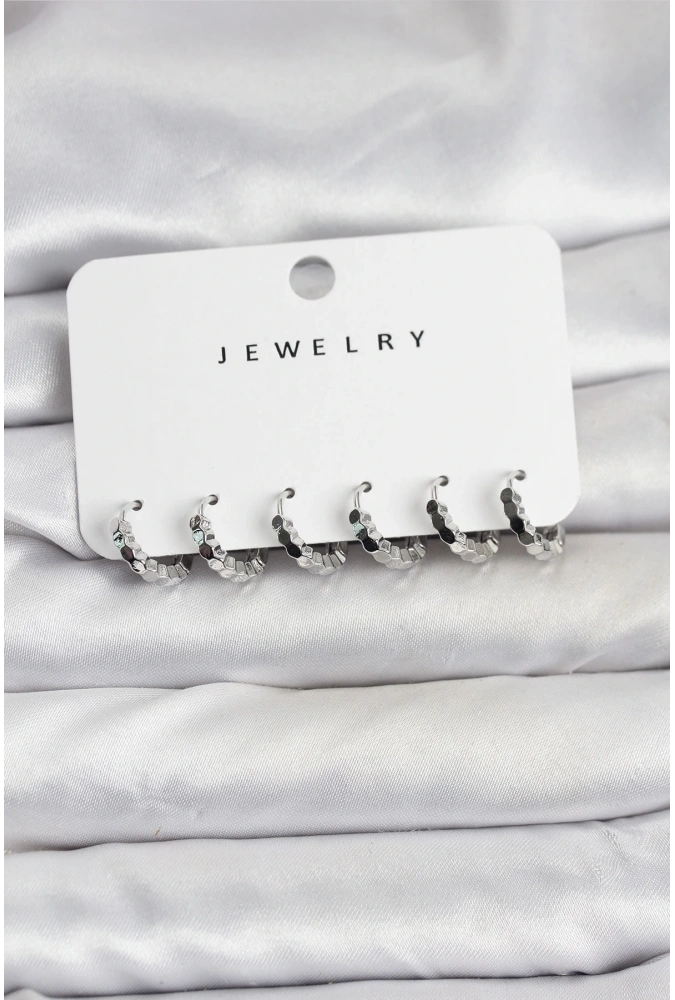 Shoecide Gümüş Renk Pirinç Minimal Petek Detaylı Kadın Küpe Seti