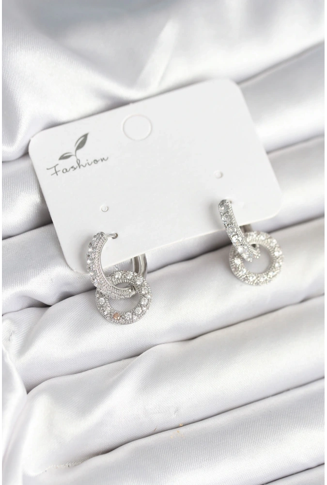 Shoecide Gümüş Renk Pirinç Zirkon Taşlı Halka Model Kadın Küpe