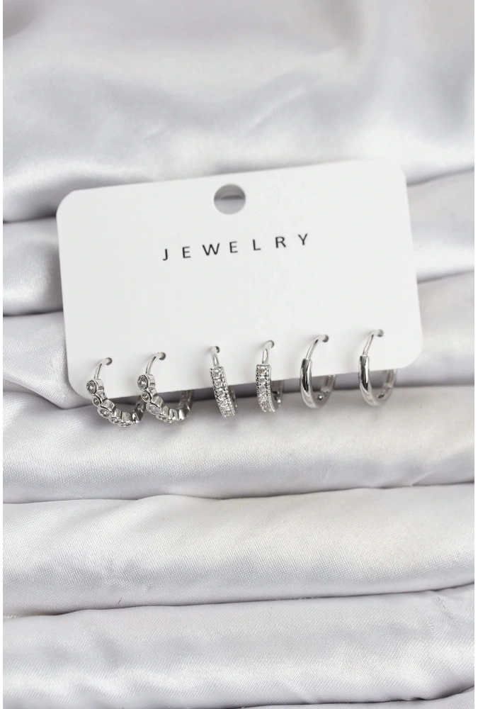 Shoecide Gümüş Renk Pirinç Zirkon Taşlı Kadın Küpe Seti