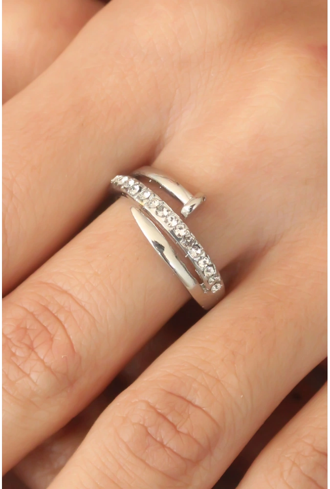 Shoecide Gümüş Renk Taşlı Çivi Ayarlanabilir Kadın Yüzük