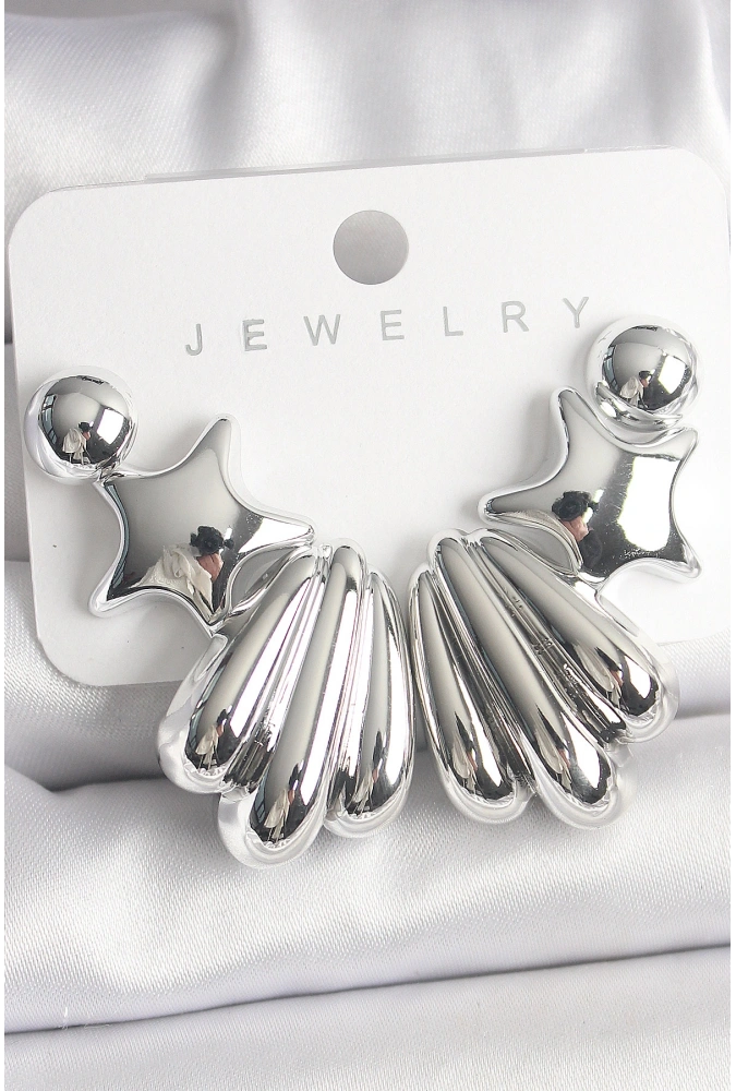 Shoecide Gümüş Renk Yıldız Deniz Kabuğu Model Ccb Plastik Kadın Küpe Seti