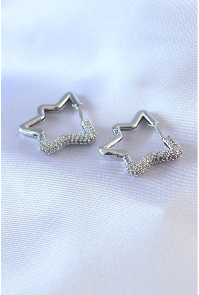 Shoecide Gümüş Renk Yıldız Model Zirkon Taşlı Pirinç Kadın Küpe