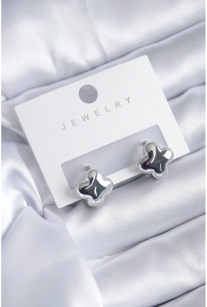 Shoecide Gümüş Renk Yonca Model Pirinç Kadın Küpe