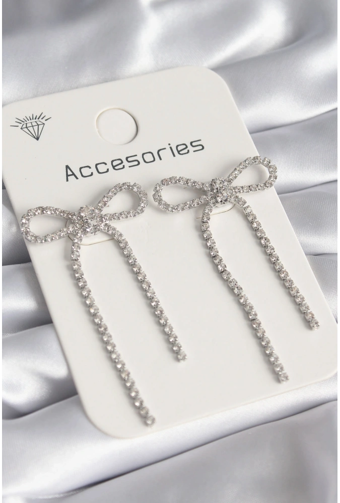 Shoecide Gümüş Renk Zirkon Taşlı Fiyonk Model Kadın Küpe