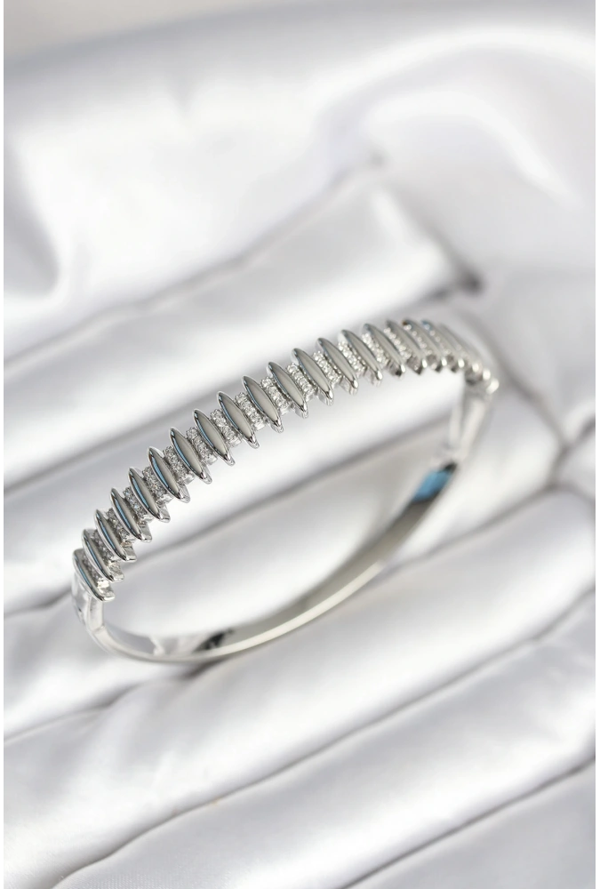 Shoecide Gümüş Renk Zirkon Taşlı Pirinç Kadın Kelepçe