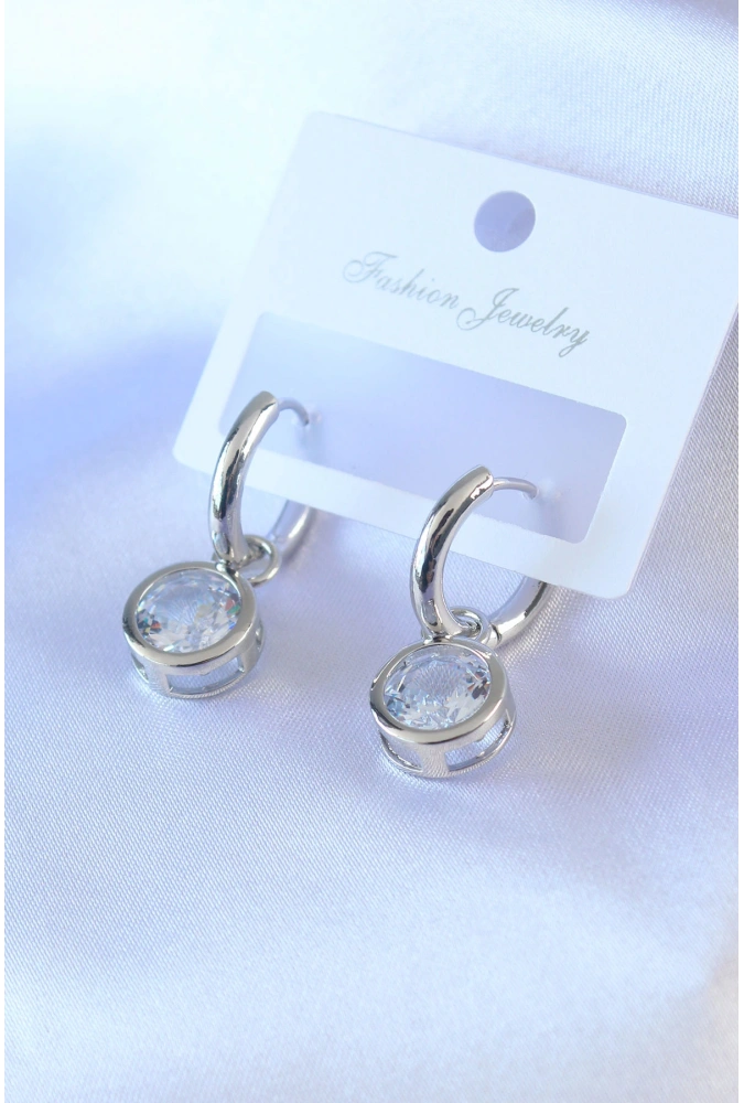 Shoecide Gümüş Renk Zirkon Taşlı Pirinç Kadın Küpe