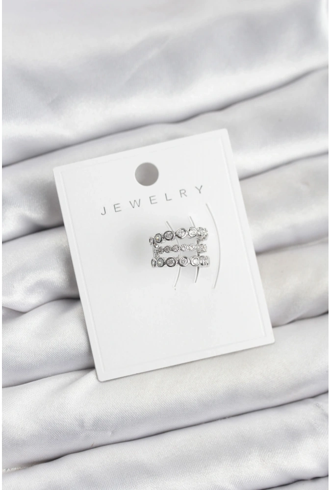 Shoecide Gümüş Renk Zirkon Taşlı Pirinç Kıkırdak Earcuff Küpe