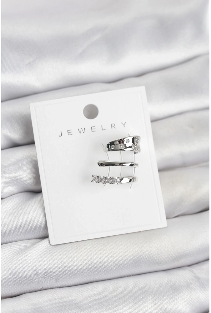 Shoecide Gümüş Renk Zirkon Taşlı Pirinç Kıkırdak Küpe