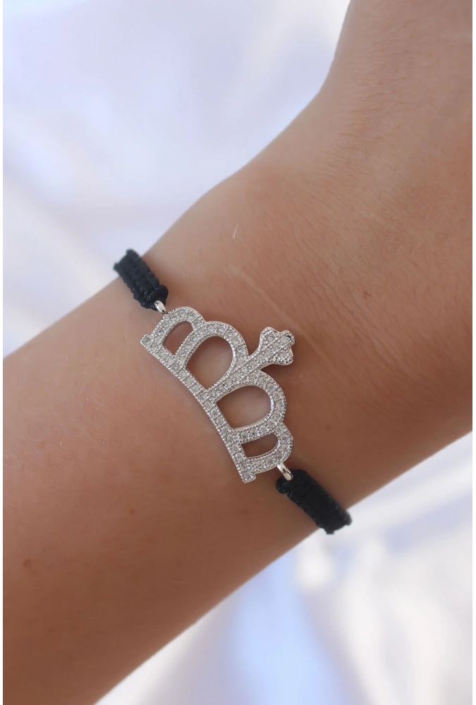 Shoecide Gümüş Renk Zirkon Taşlı Taç Figür Makrome Bileklik